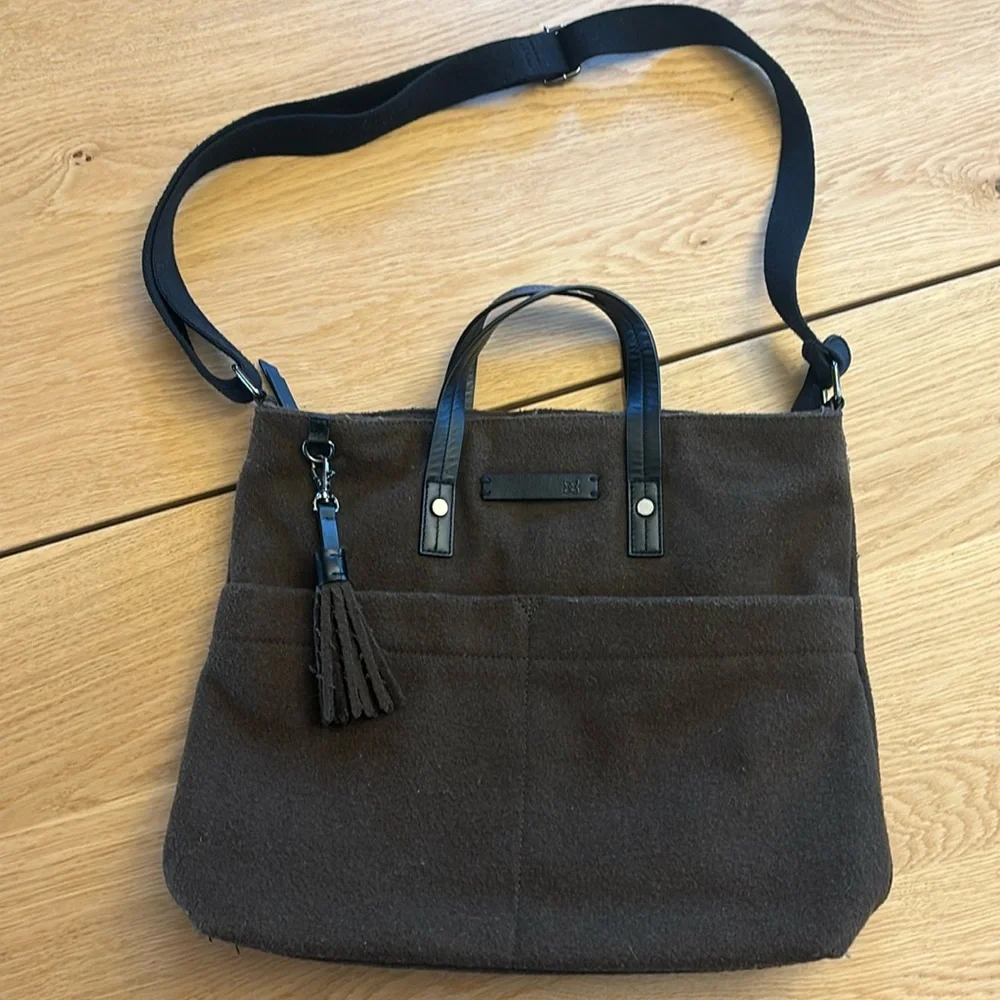 Sherpani Brown Crossbody Tote with Black Trim